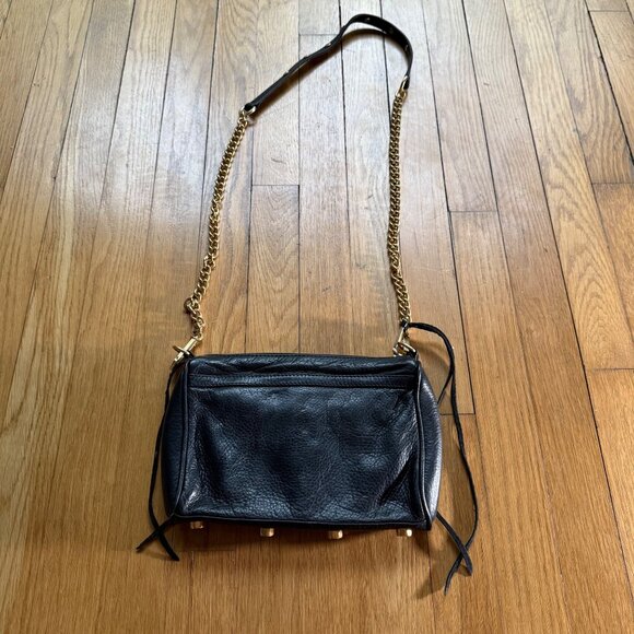 Rebecca Minkoff Mini MAC Purse Black Pebbled Leather Tassel Stud and Chain - Picture 14 of 16